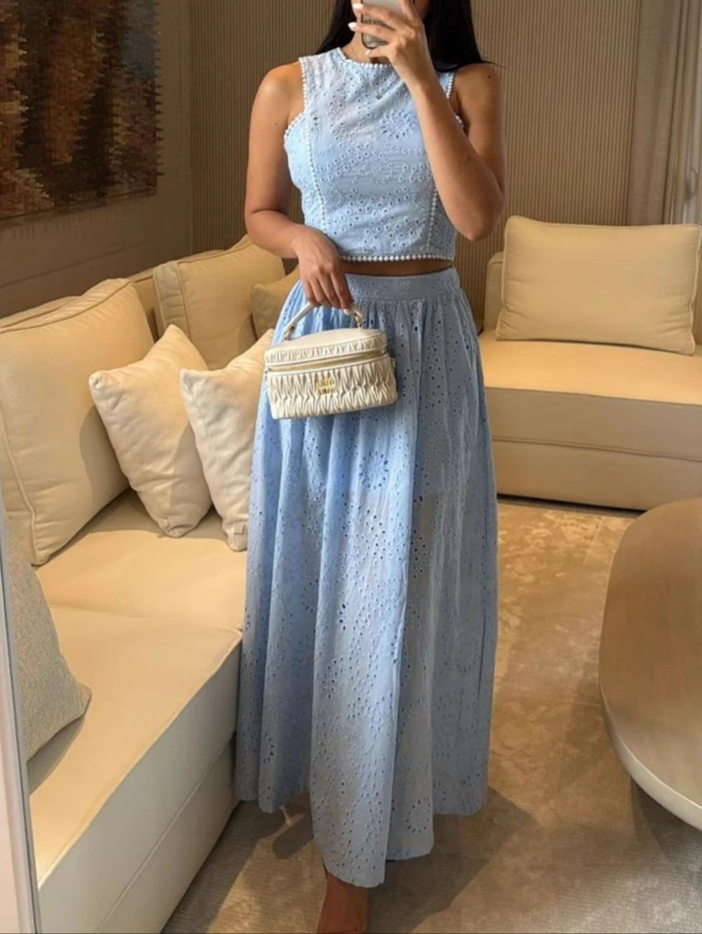 Six Eight Ten Light Blue Eyelet Maxi Skirt